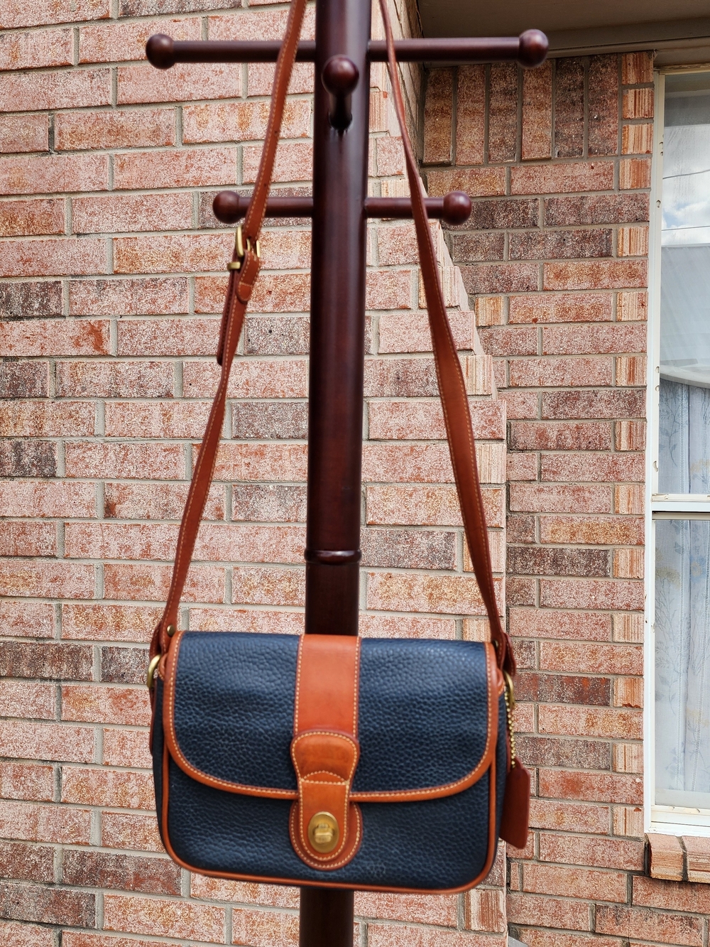 Leather Crossbody Bag in Navy and Brown - Classic Men's Shoulder Bag